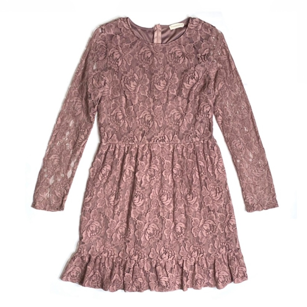 Crescent dusty rose pink lace long sleeve dress